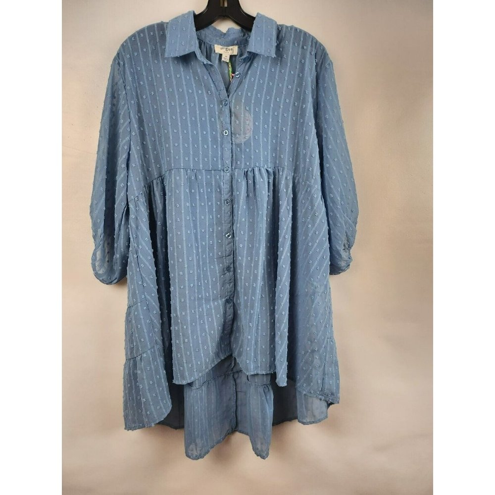 UMGEE Dusty Blue Swiss Dot Chiffon Tiered BOHO Tunic Top Size Medium NEW - Picture 4 of 11